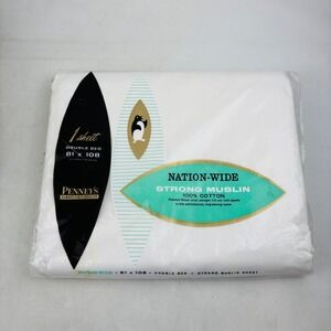 Vintage Penney's Double Bed‎ Flat Sheet White Muslin 81x108 Cotton